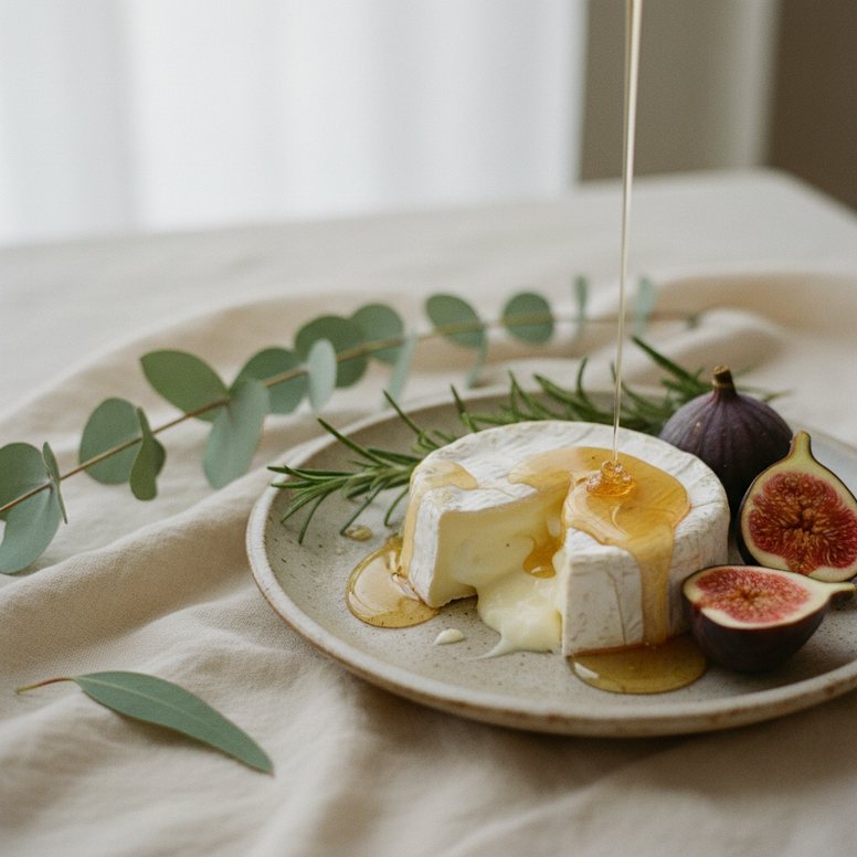 Cheese, figs and honey in close detail