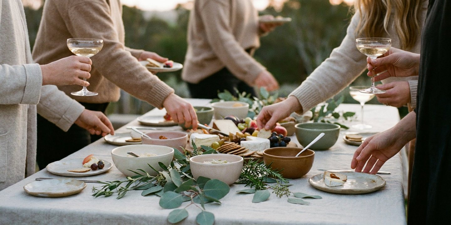 Guests helping themselves, mid-evening
