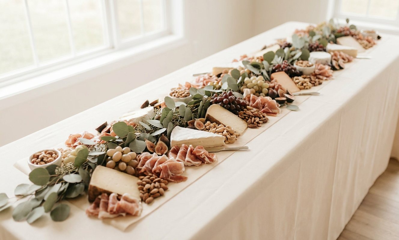A full grazing table in soft daylight