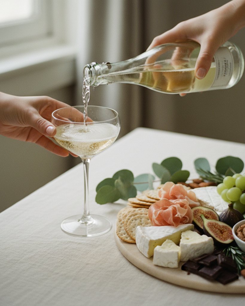 Pouring the first glass beside the board