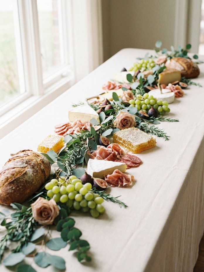 A grazing table running the length of the room