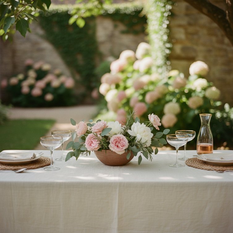 An outdoor table set for a small gathering